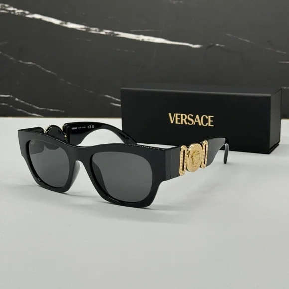 Versace Women\'s Sunglasses in Black with Gold Medallions Versace | Accessories | Versace Black Sunglasses With Gold  main image 4